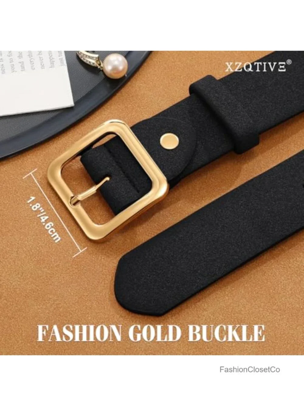 Luxury Suede Leather Waist Belt with Gold Buckle for Women